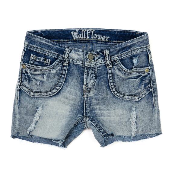 Y2k Wallower Jean Shorts Micro Frayed Cut Off Denim Shorts Size Small 26" - Picture 1 of 7